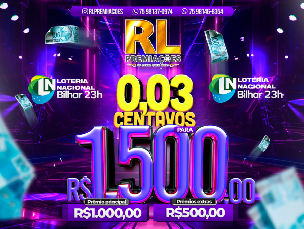 R$ 0,03 CENTAVOS PARA 1.500,00 EM PRÊMIO